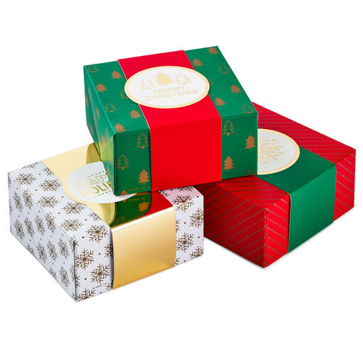 4" Merry Mix 3-Pack Small Christmas Gift Boxes Assortment, 