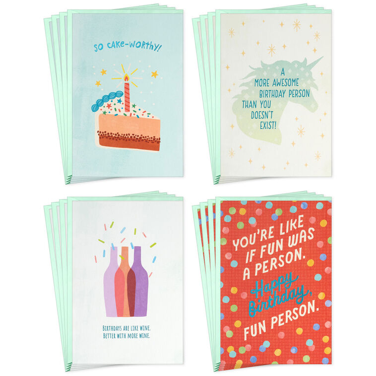 Cake-Worthy Celebrations Assorted Funny Blank Birthday Cards, Pack of 16
