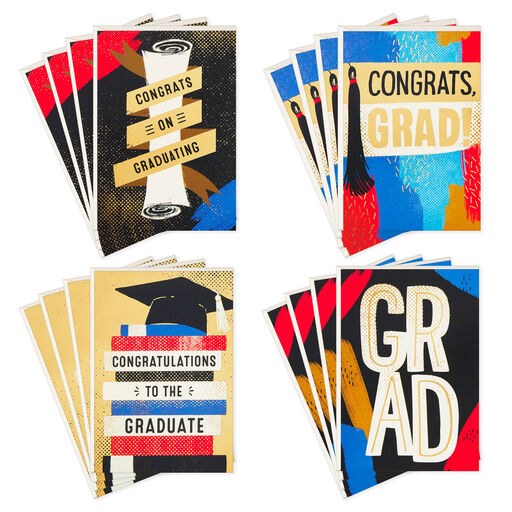 Bold Brushstrokes on Black Assorted Graduation Cards, Pack of 16, 