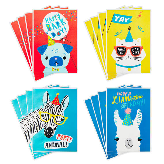 Party Animals Assortment Boxed Birthday Cards for Kids, Pack of 16