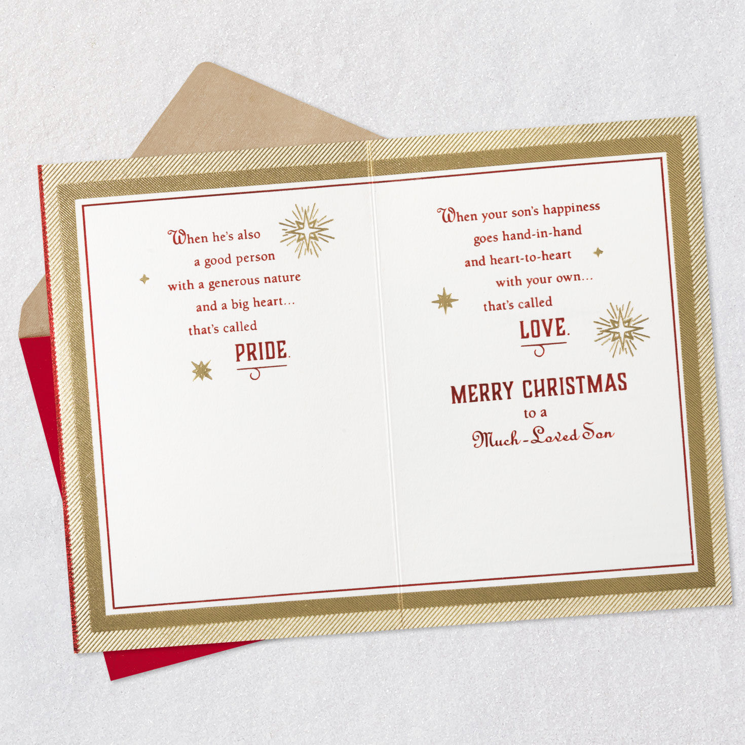 Joy, Pride and Love Christmas Card for Son Open card with envelope image number 4