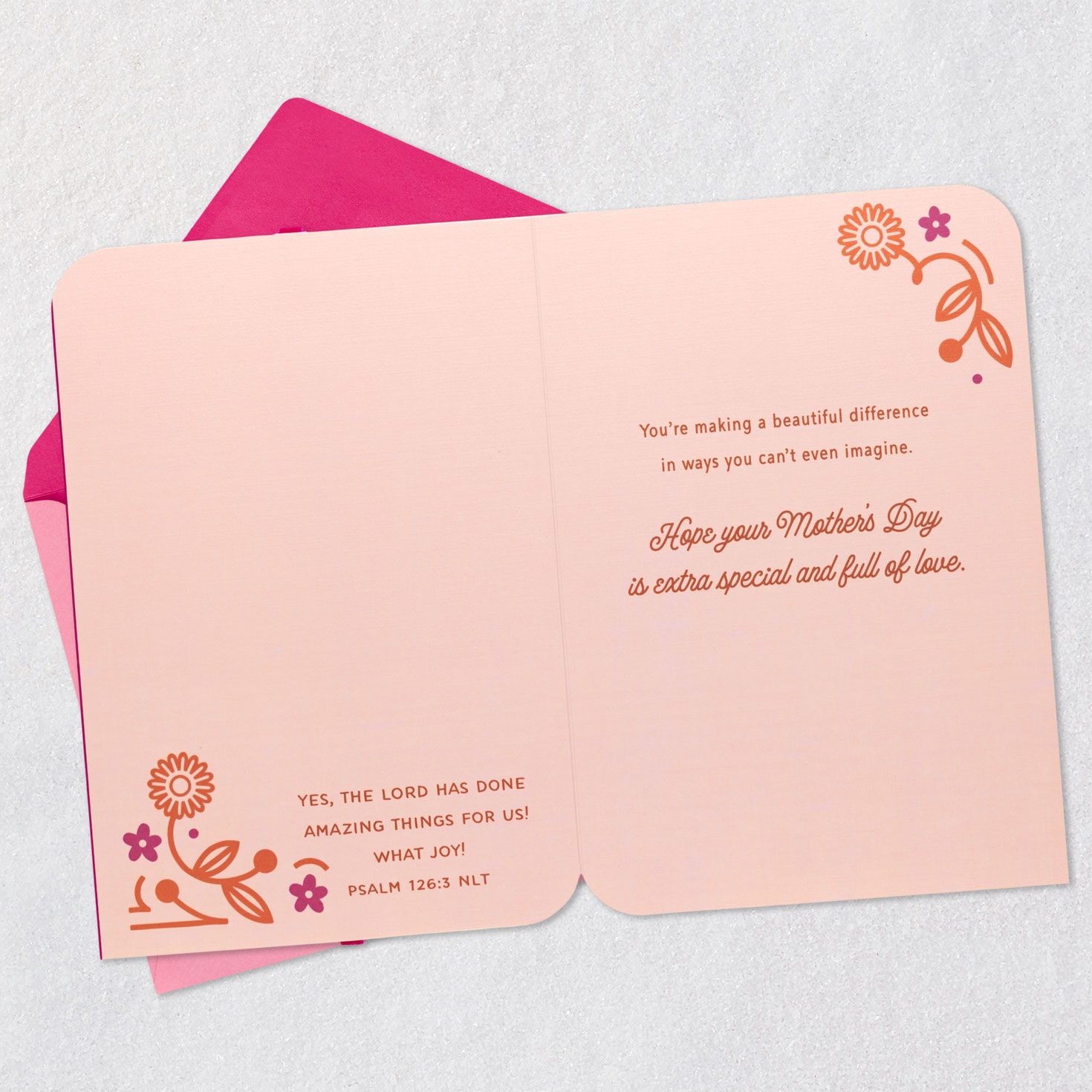 Pink and Orange Flowers Faith Mother's Day Card Open card with envelope image number 4