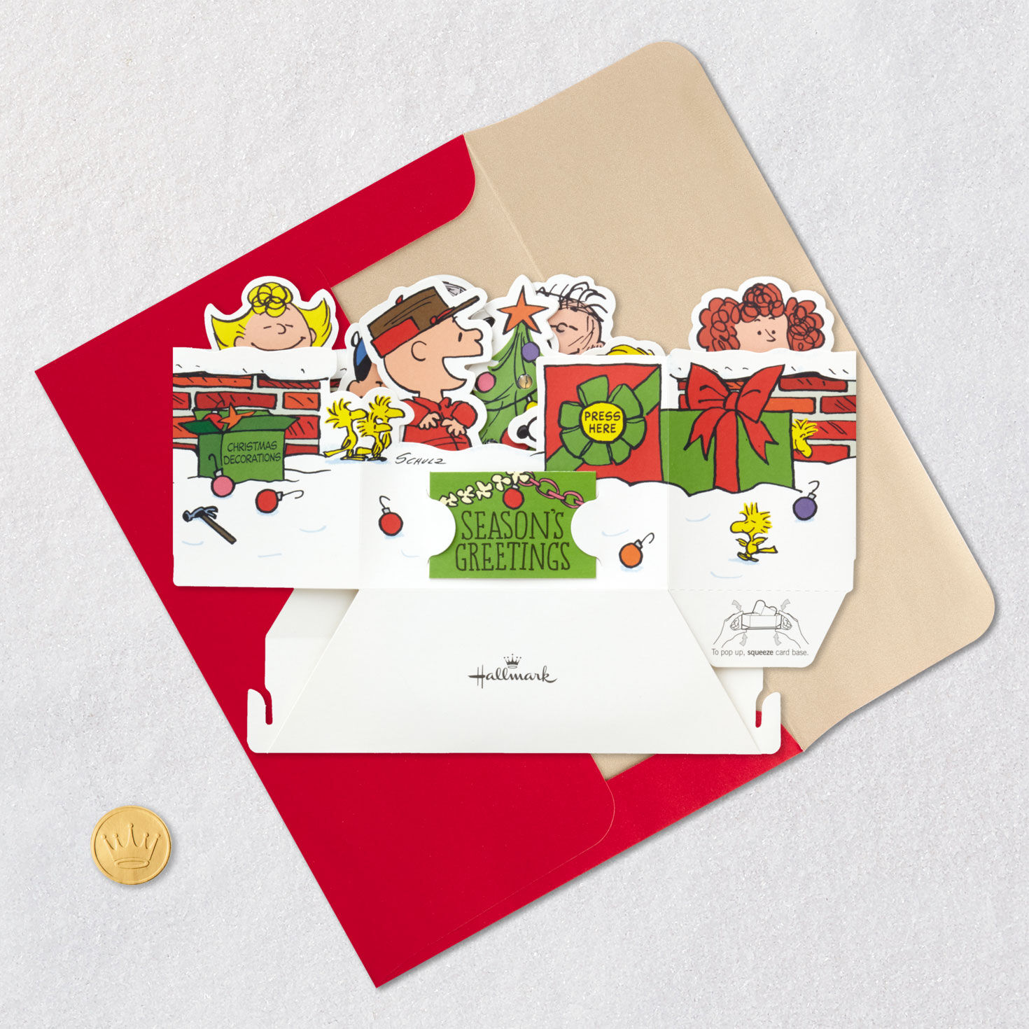 Peanuts Gang Christmas Card With Light and Sound Card Front with Envelope and Gold Seal image number 5