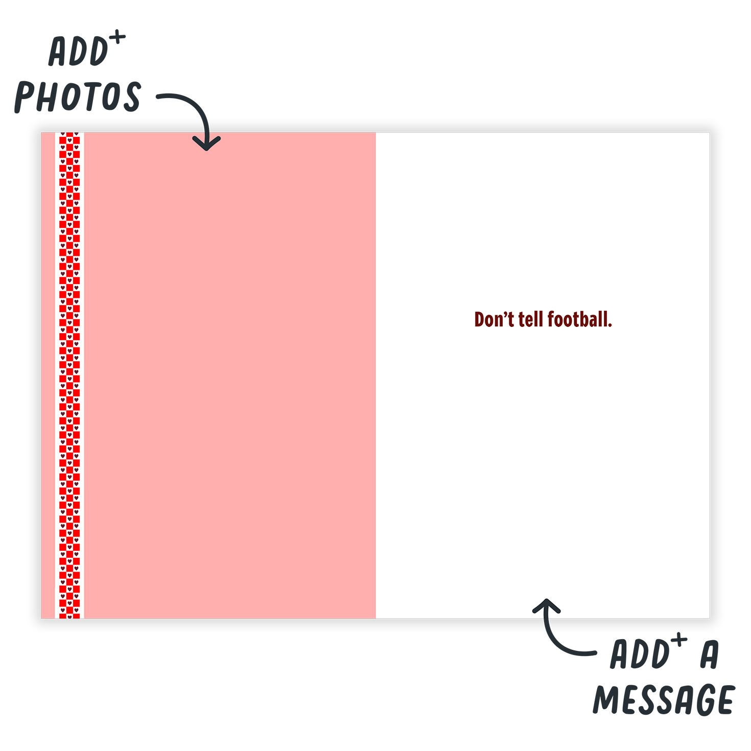 Red Checked Border Personalized Valentine's Card Open Card indicating personalization image number 3