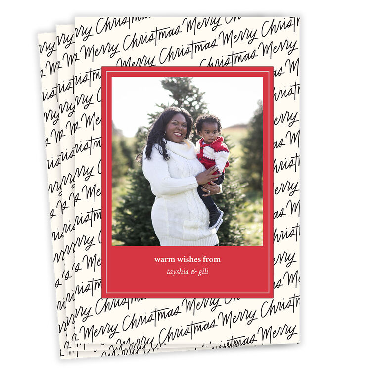 Handwriting Pattern Flat Christmas Photo Card