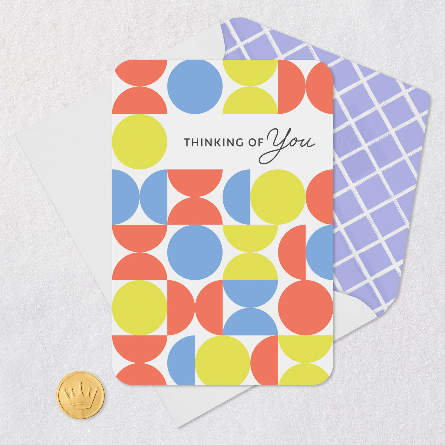 Geometric Pattern Thinking of You Card Card Front with Envelope and Gold Seal image number 5