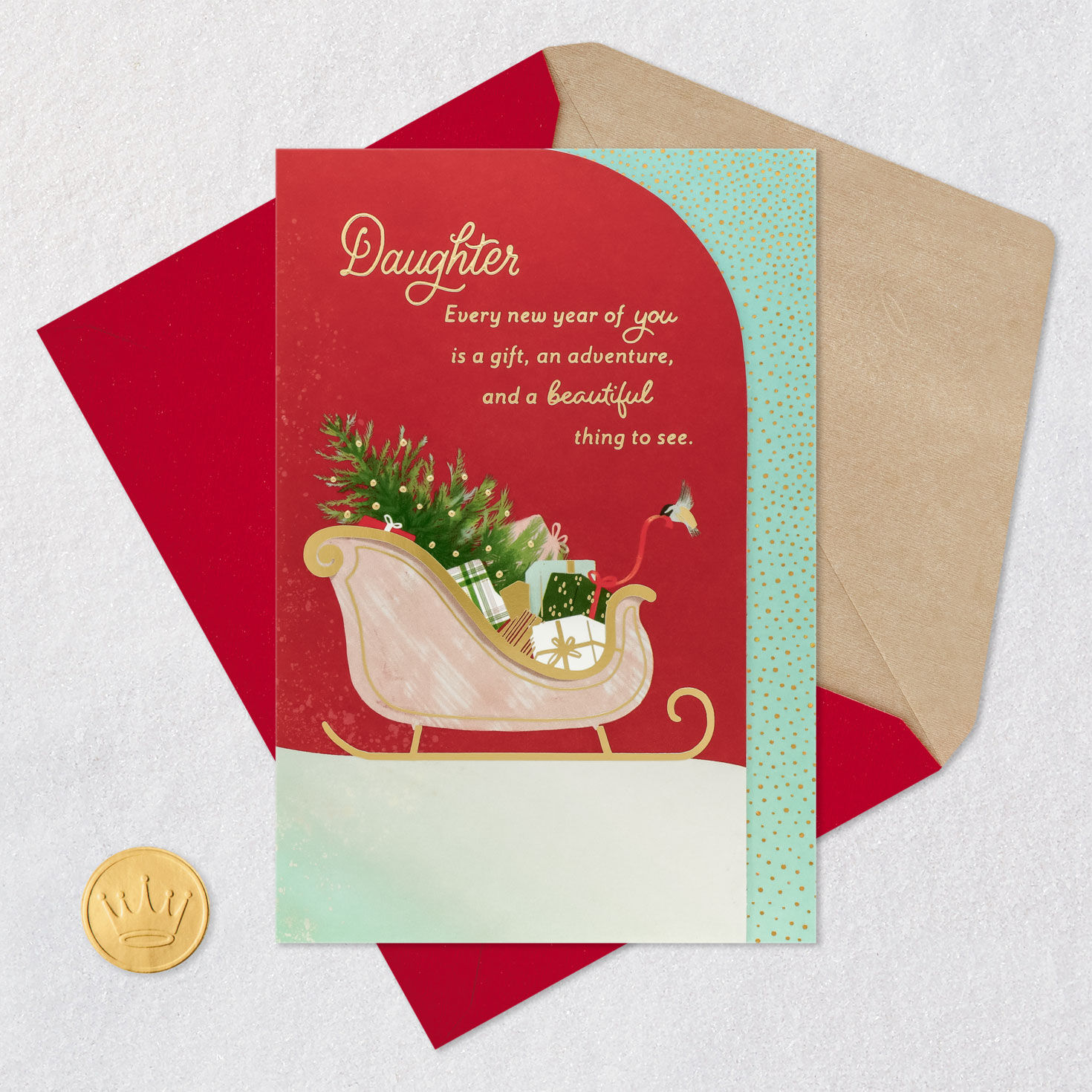 Sleigh of Gifts Christmas Card for Daughter Card Front with Envelope and Gold Seal image number 6