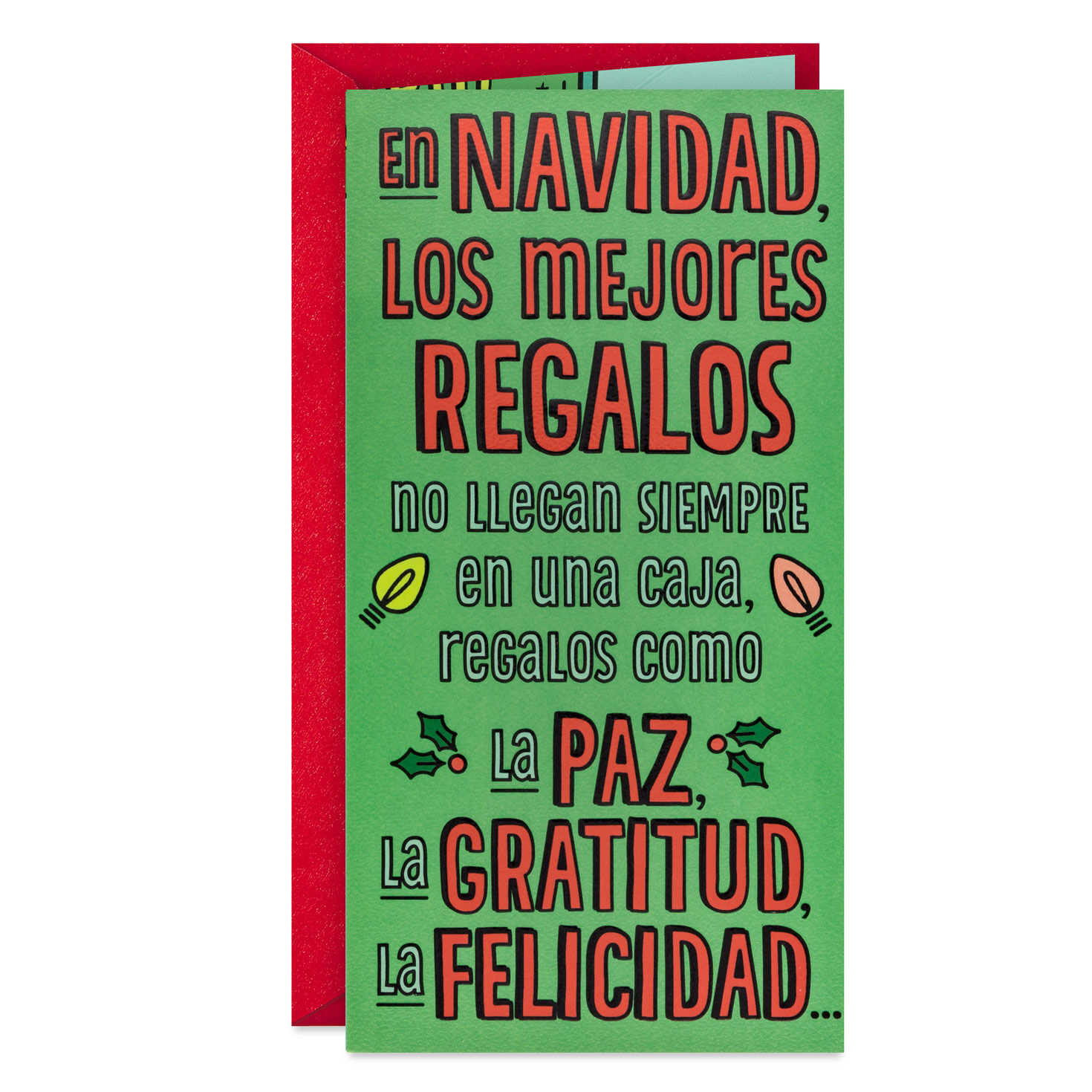 Peace, Gratitude, Happiness — and Money Spanish-Language Funny Pop-Up Money Holder Christmas Card
