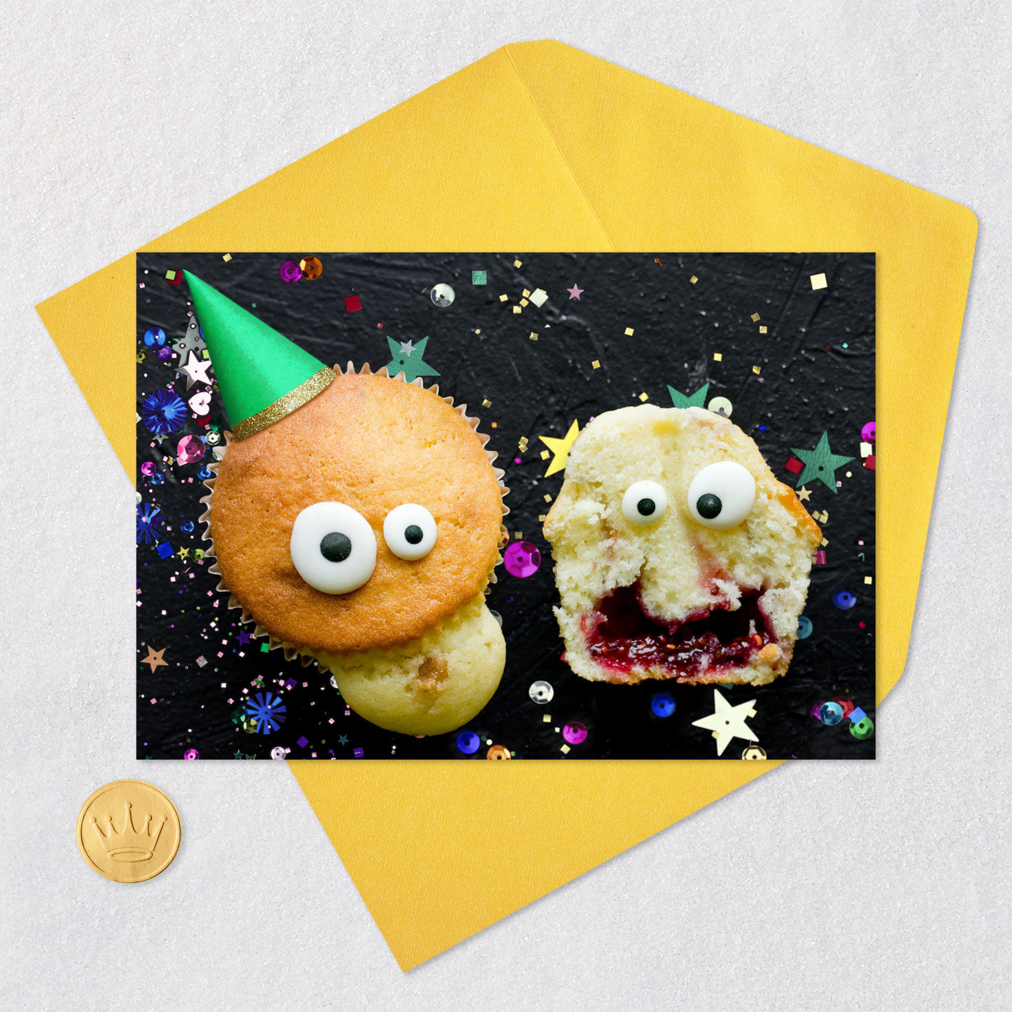 Our Awesome Weirdness Muffins Funny Card Card Front with Envelope and Gold Seal image number 5
