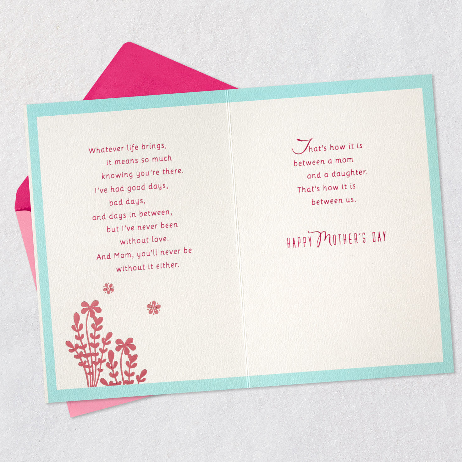 Pink and White Flowers Mom Mother's Day Card From Daughter open card with envelope image number 4