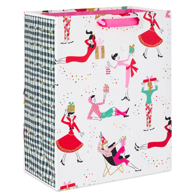 13" Retro Party Gals on White Large Holiday Gift Bag
