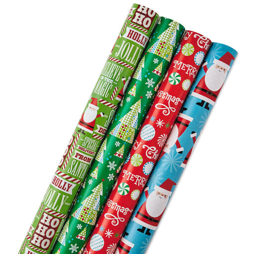 Christmas Cheer 4-Pack Reversible Wrapping Paper Assortment, 150 sq. ft., 