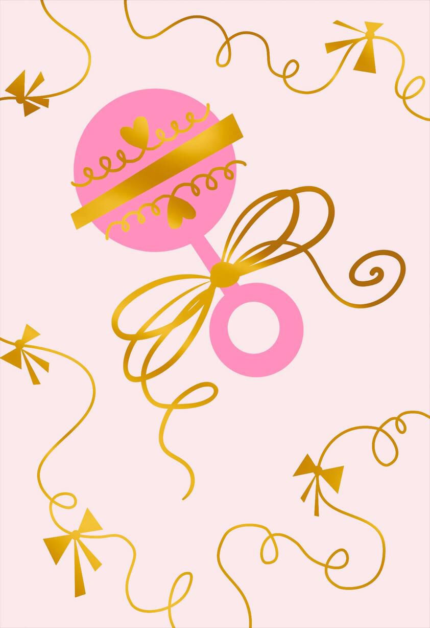 Pink Rattle and Bows Blank New Baby Card