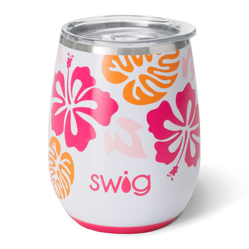 Swig Island Bloom Stainless Steel Stemless Wine Glass, 14 oz., 