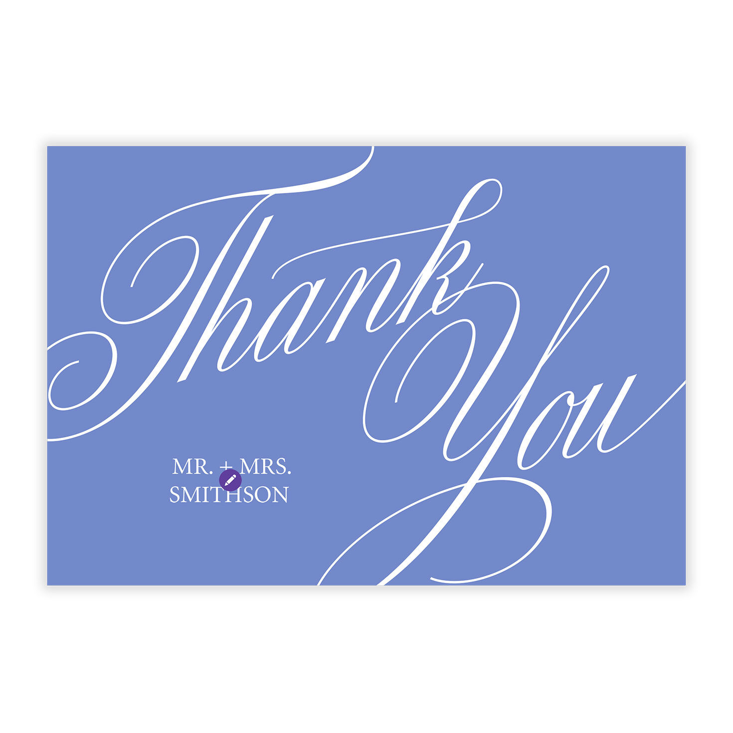 White on Blue Personalized Wedding Thank You Card Front indicating personalization image number 5