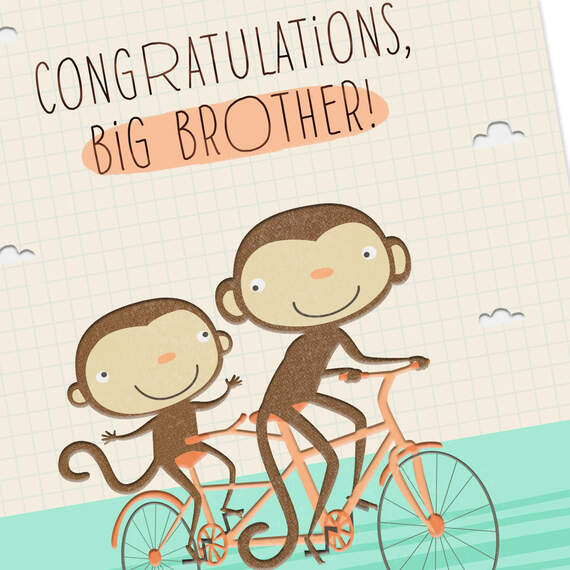 Monkeys on Tandem Bike New Baby Card for Big Brother, , large image number 4