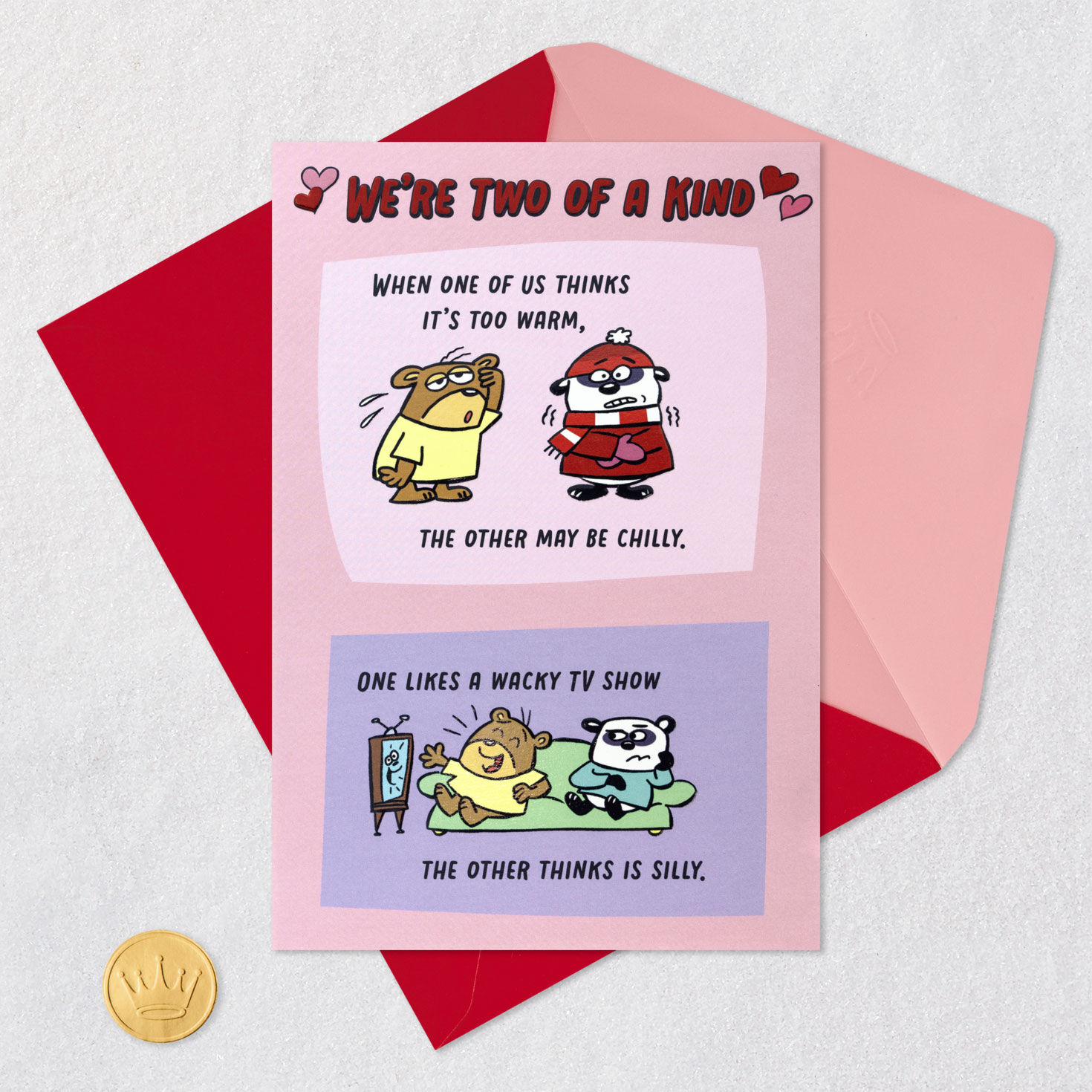 Cartoon Bear Couple Funny Valentine for Spouse Card Front with Envelope and Gold Seal image number 7