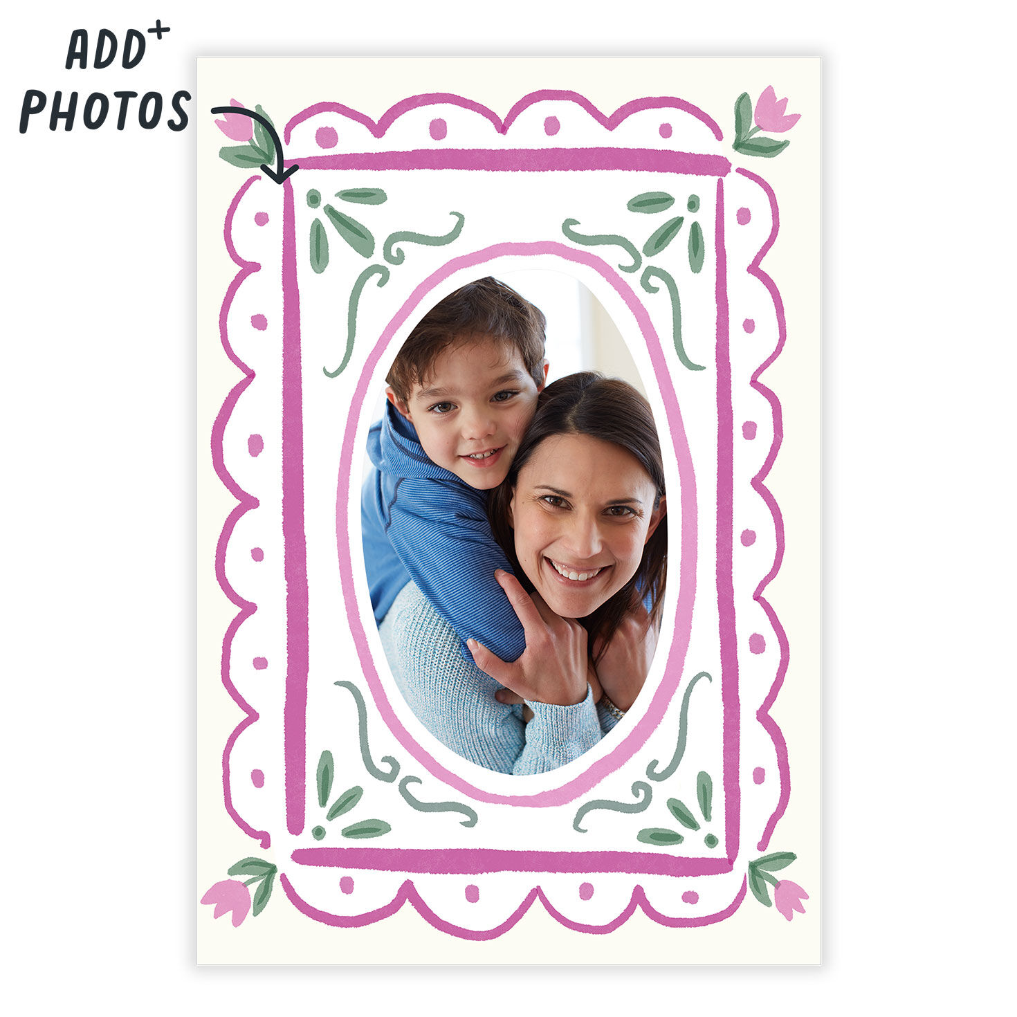 Pink Green Watercolor Frame Personalized Card front image number 2