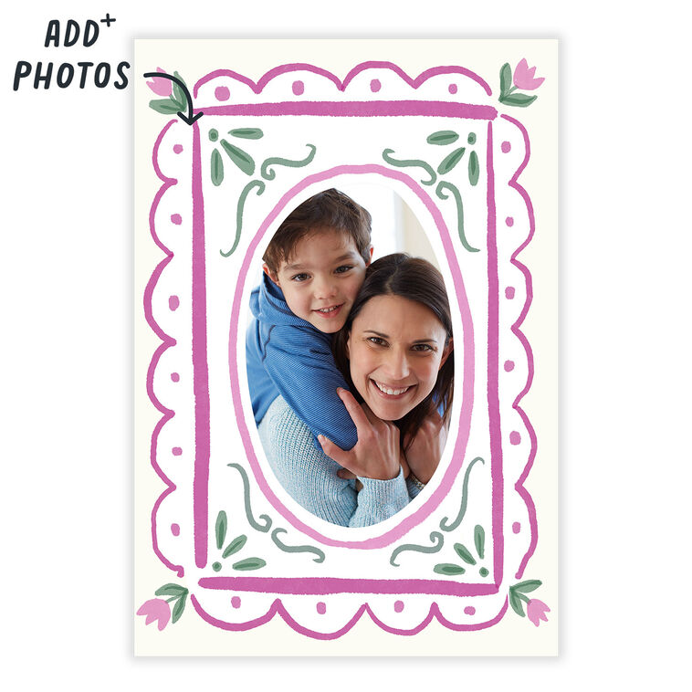 Pink Green Watercolor Frame Personalized Card front image number 2