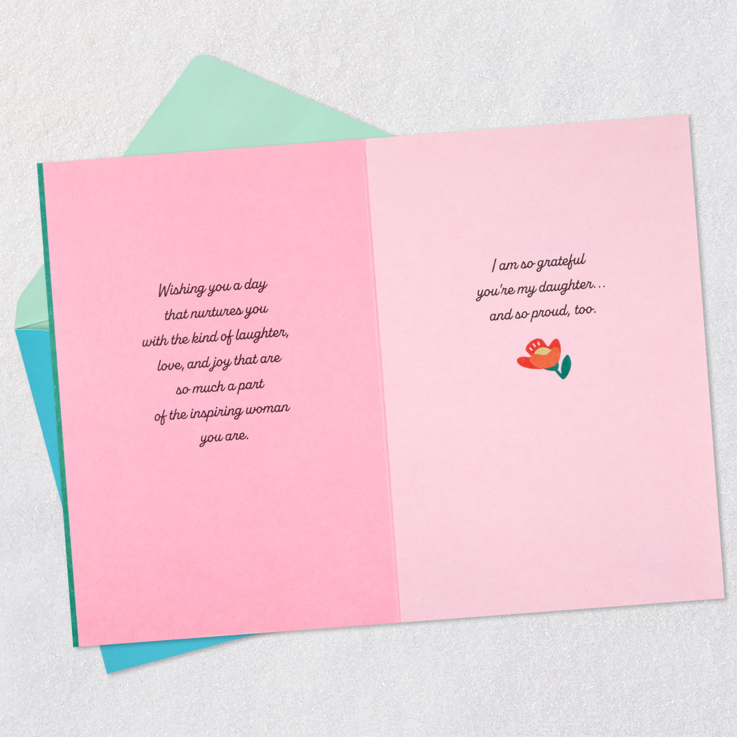 Pink Flowers in Vase Daughter Birthday Card Open card with envelope image number 4