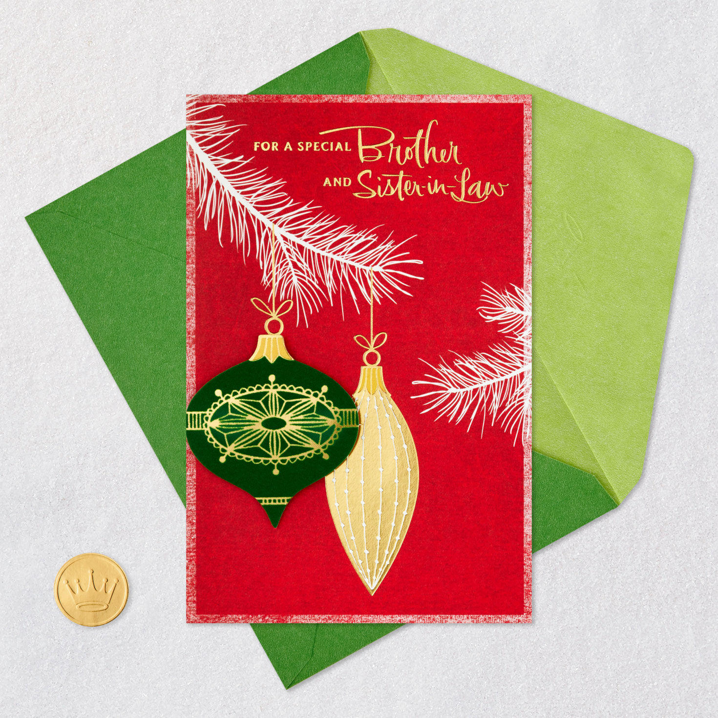 Ornaments Christmas Card for Brother and His Wife Card Front with Envelope and Gold Seal image number 6