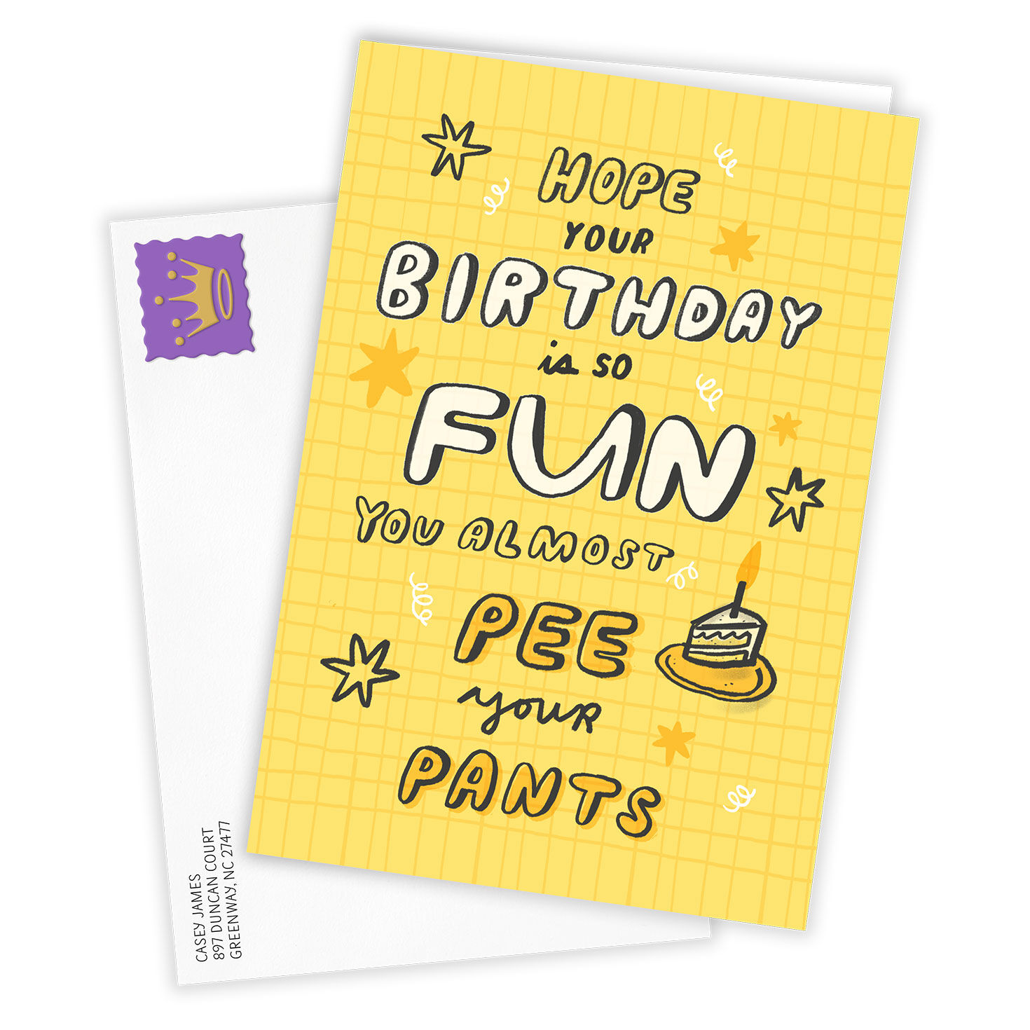 Pee Your Pants Yellow Personalized Birthday Card Card Front with Envelope image number 2