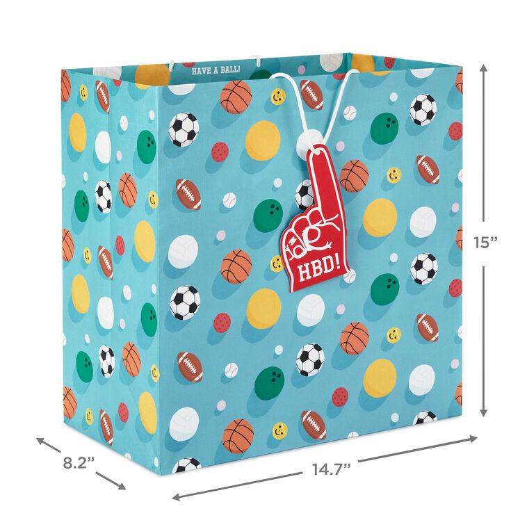 Sports Balls on Blue Extra-Deep Birthday Gift Bag measurement image number 3