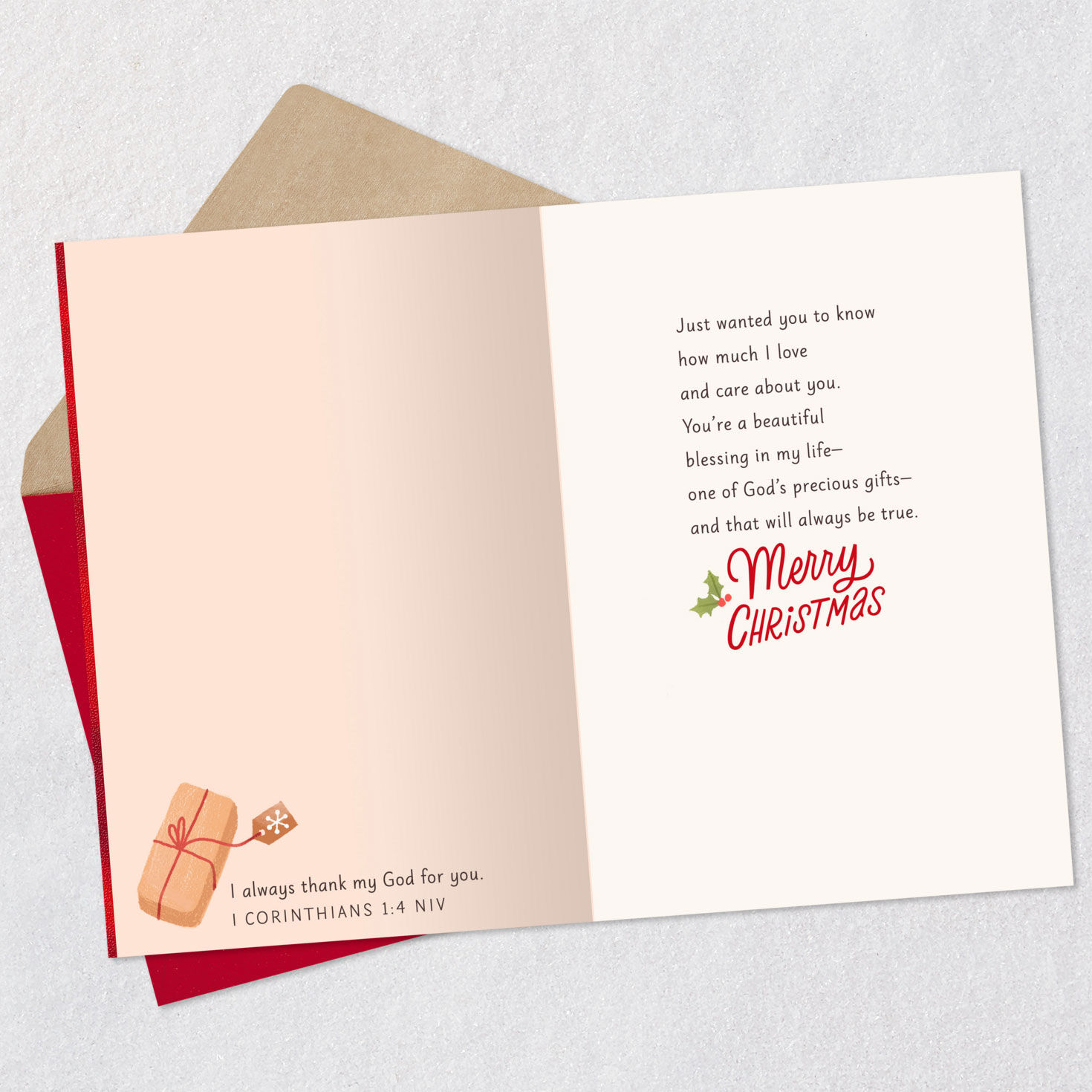 Cozy Holiday Religious Christmas Card for Sister Open card with envelope image number 4