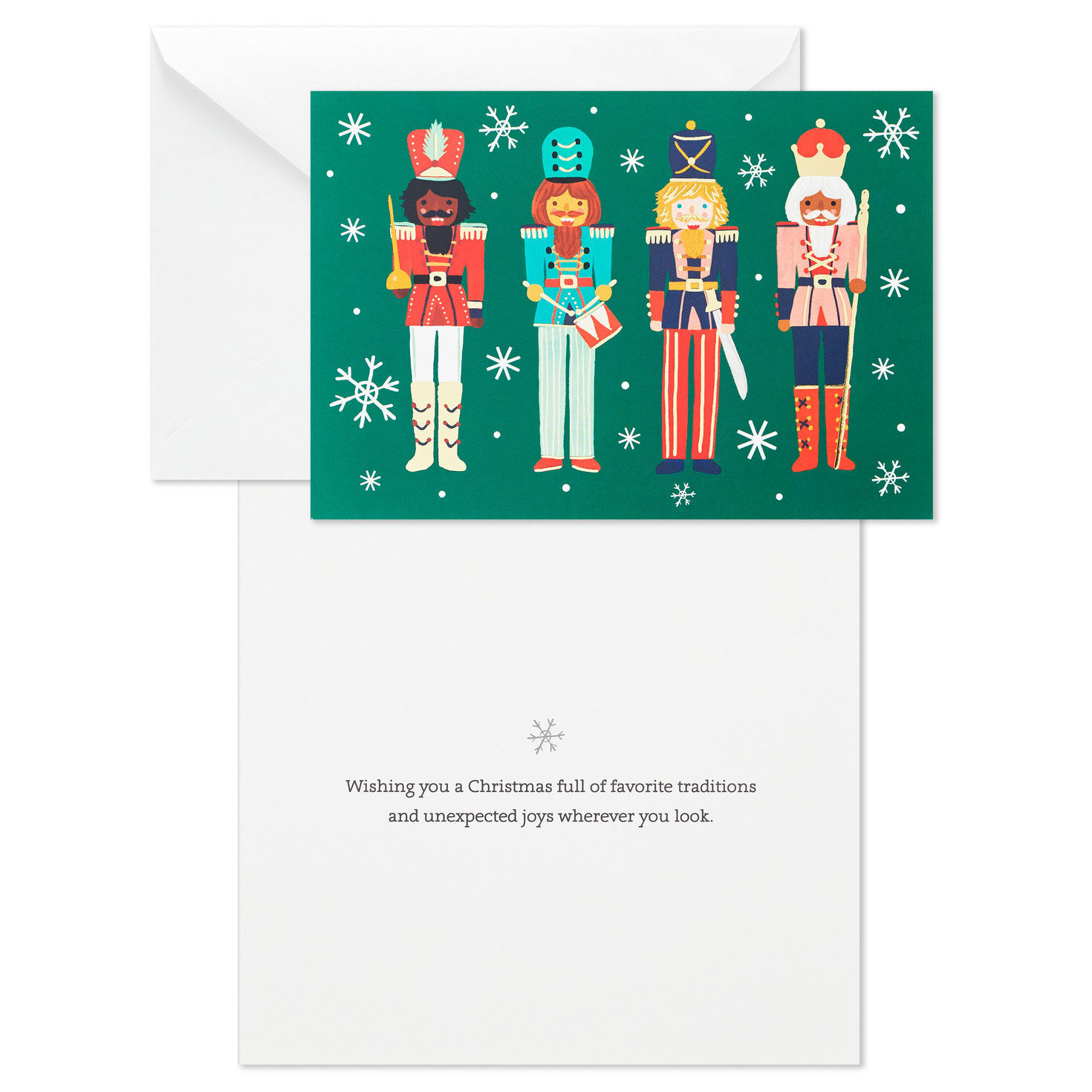 Nutcrackers on Green Boxed Christmas Cards Bulk Pack Card Front with Sentiment image number 3