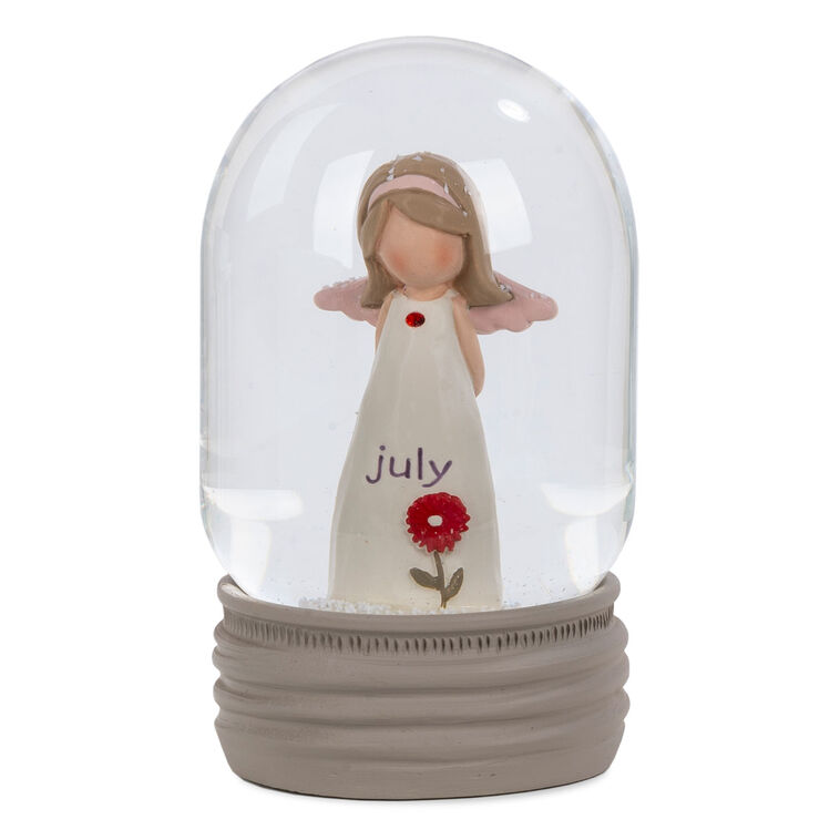 Blossom Bucket July Birthstone Angel Snow Globe, 4.2"