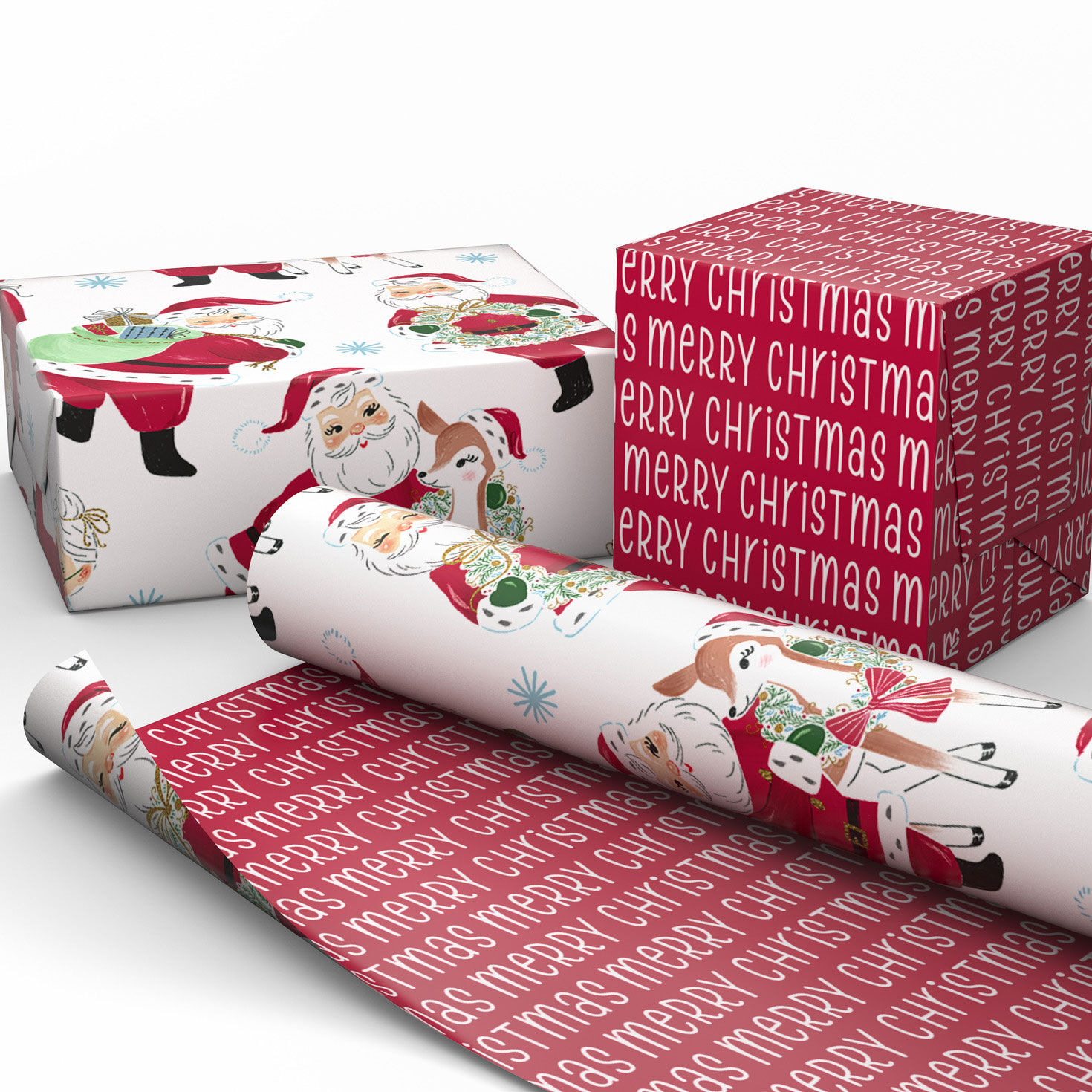 Vintage Santas/Merry Christmas Reversible Gift Wrap Wrapped package image number 2