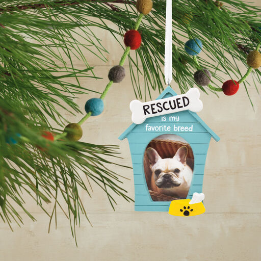 Rescued Is My Favorite Breed Blue Doghouse Photo Frame Hallmark Ornament, 