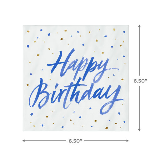 Blue "Happy Birthday" on White Dinner Napkins, Set of 16, 