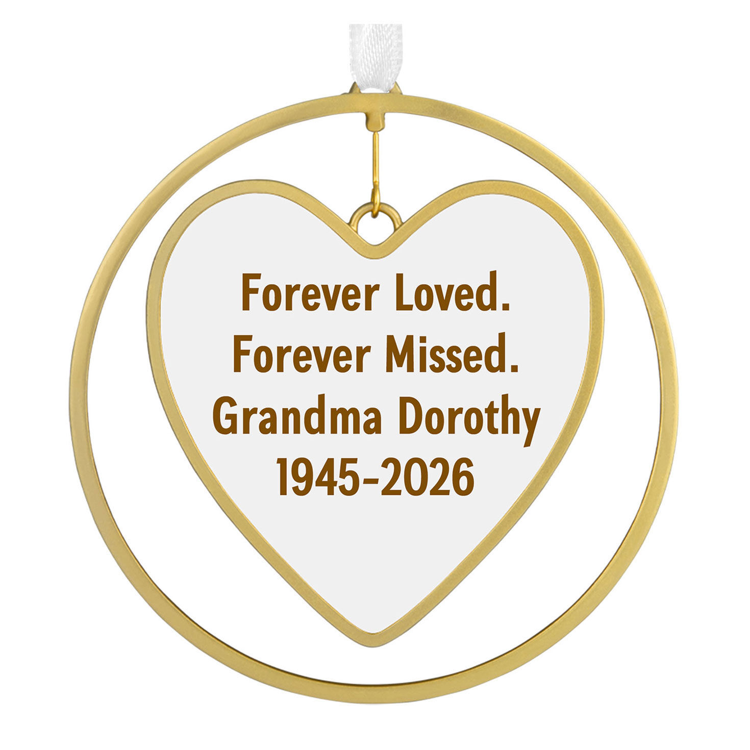 Gold Heart Metal Personalized Ornament, Custom Text