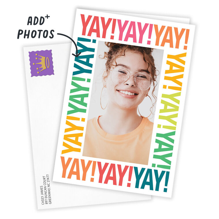 Personalized Colorful Yays Celebrate Blank Photo Card  image number 2