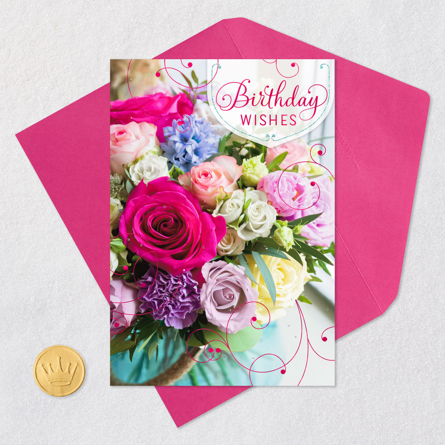 Flower Bouquet Happy Birthday Card for Her Card Front with Envelope and Gold Seal image number 5