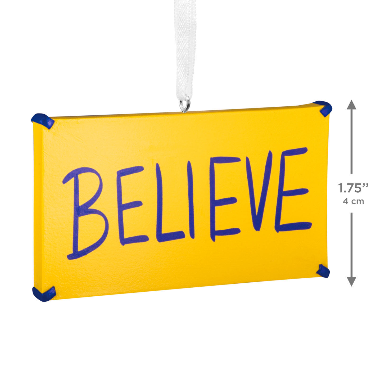 Yellow Blue Believe Sign Christmas Ornament measurement image number 3