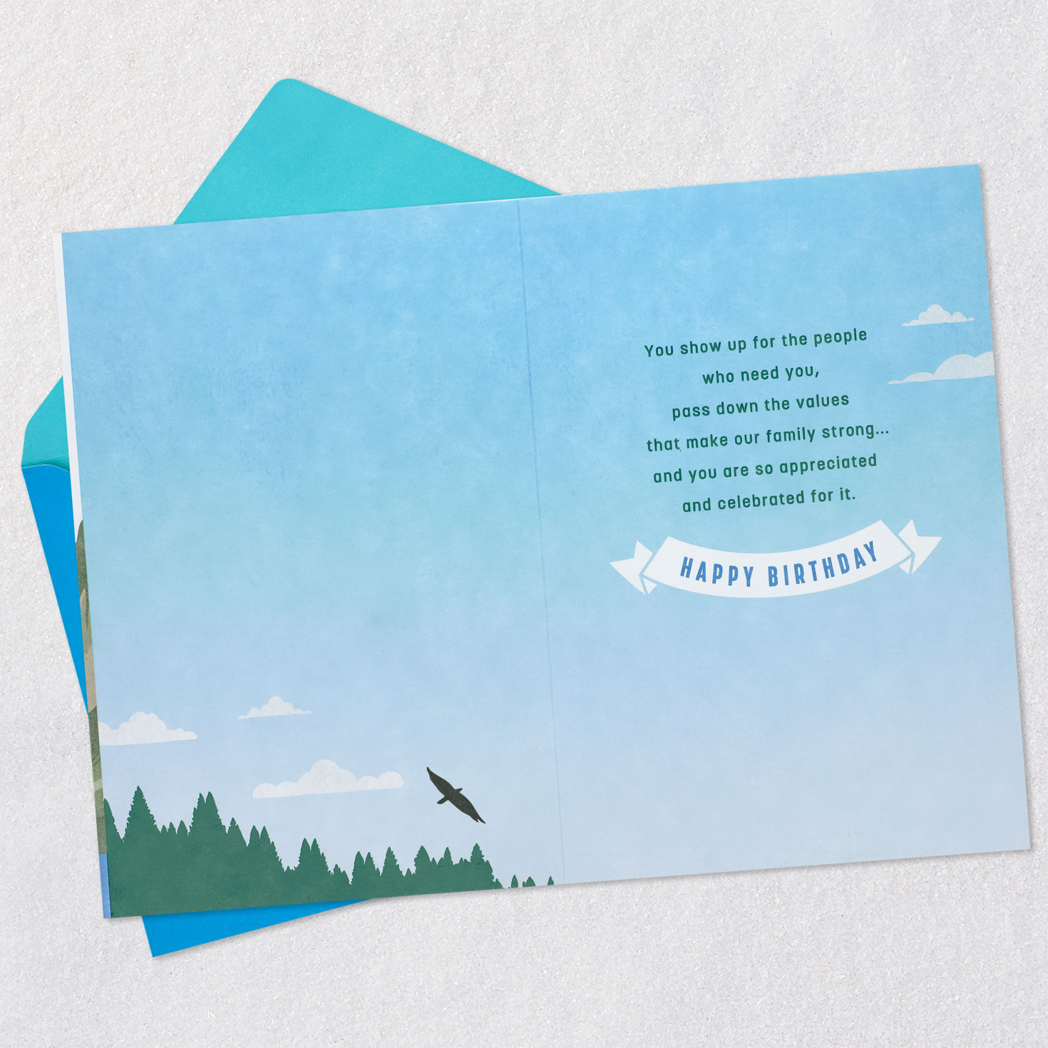 Bald Eagle Over Mountains Grandpa Birthday Card Open card with envelope image number 3