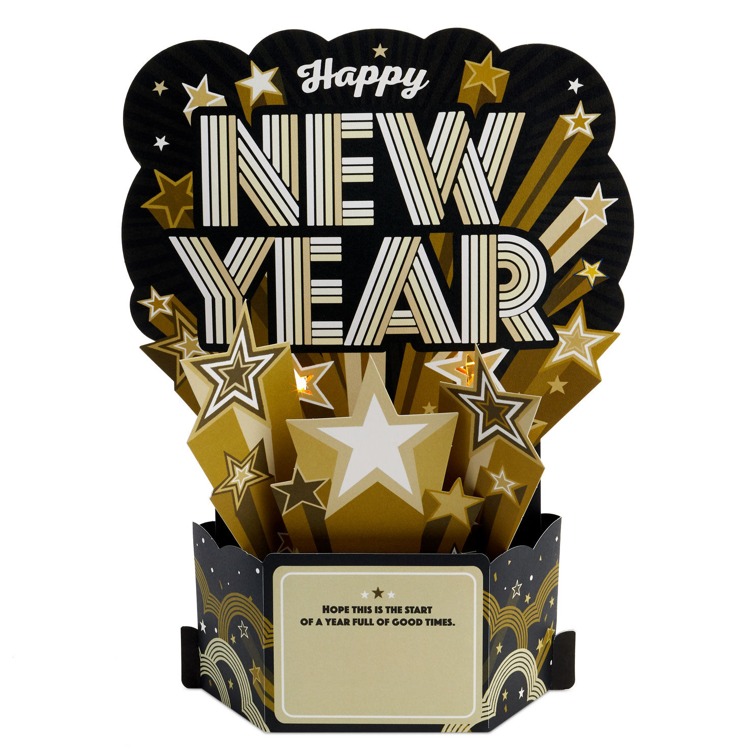 Black and Gold Pop-Up New Year Card back image number 2