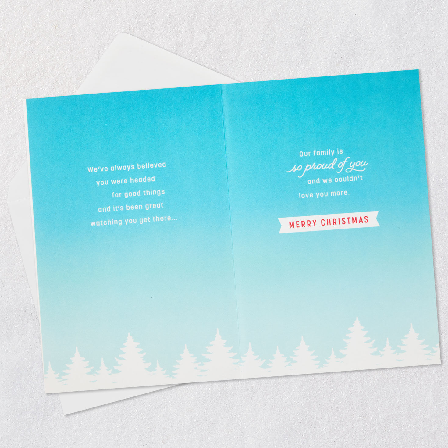 Red Gondola Snowy Mountain Christmas Card for Son Open card with envelope image number 4