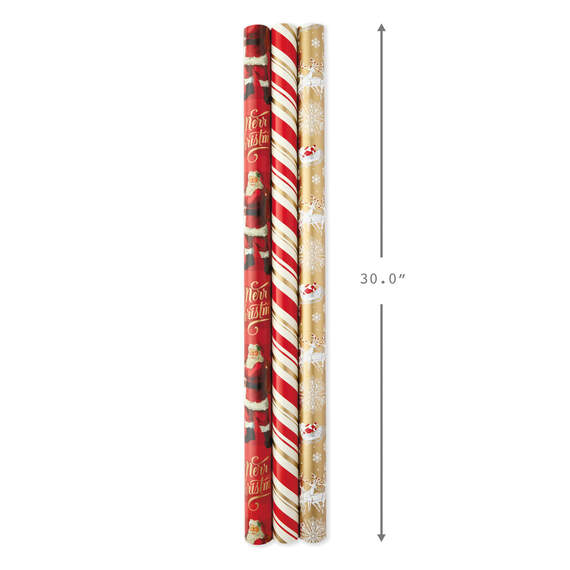 Red and Gold 3-Pack Reversible Christmas Wrapping Paper, 120 sq. ft., , large image number 3