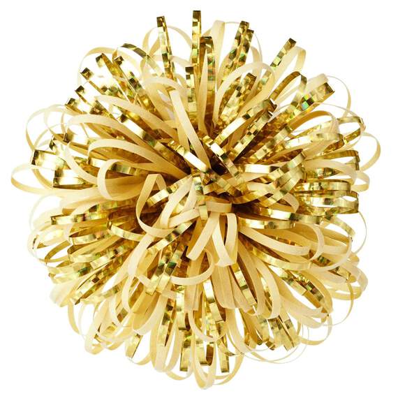 Ivory and Metallic Gold Looped Pom-Pom Gift Bow, 5"