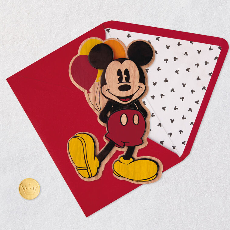 Mickey Mouse Wood Cut Birthday Card Card Front with Envelope and Gold Seal image number 5