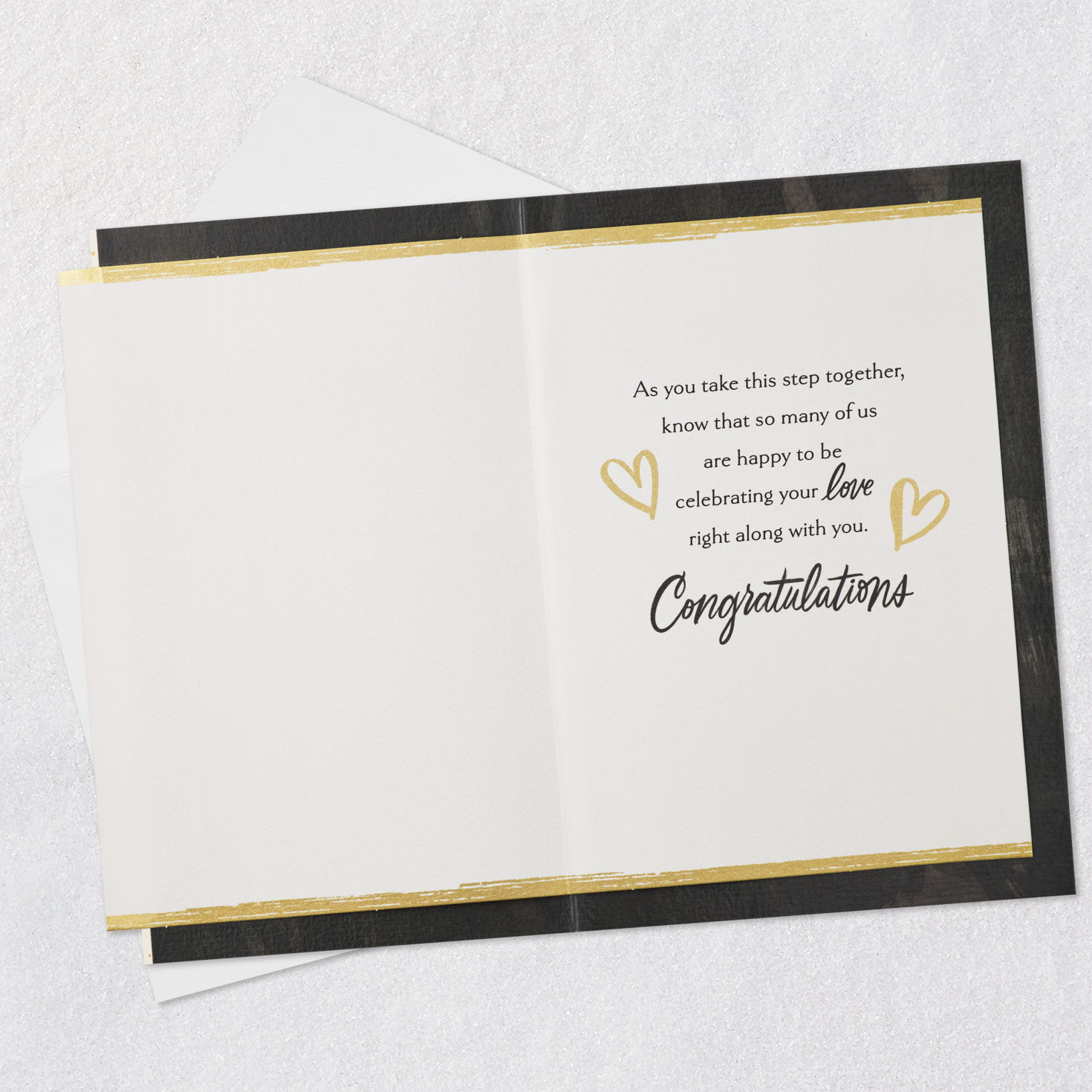 Gold Heart Black Script Wedding Card Open card with envelope image number 3