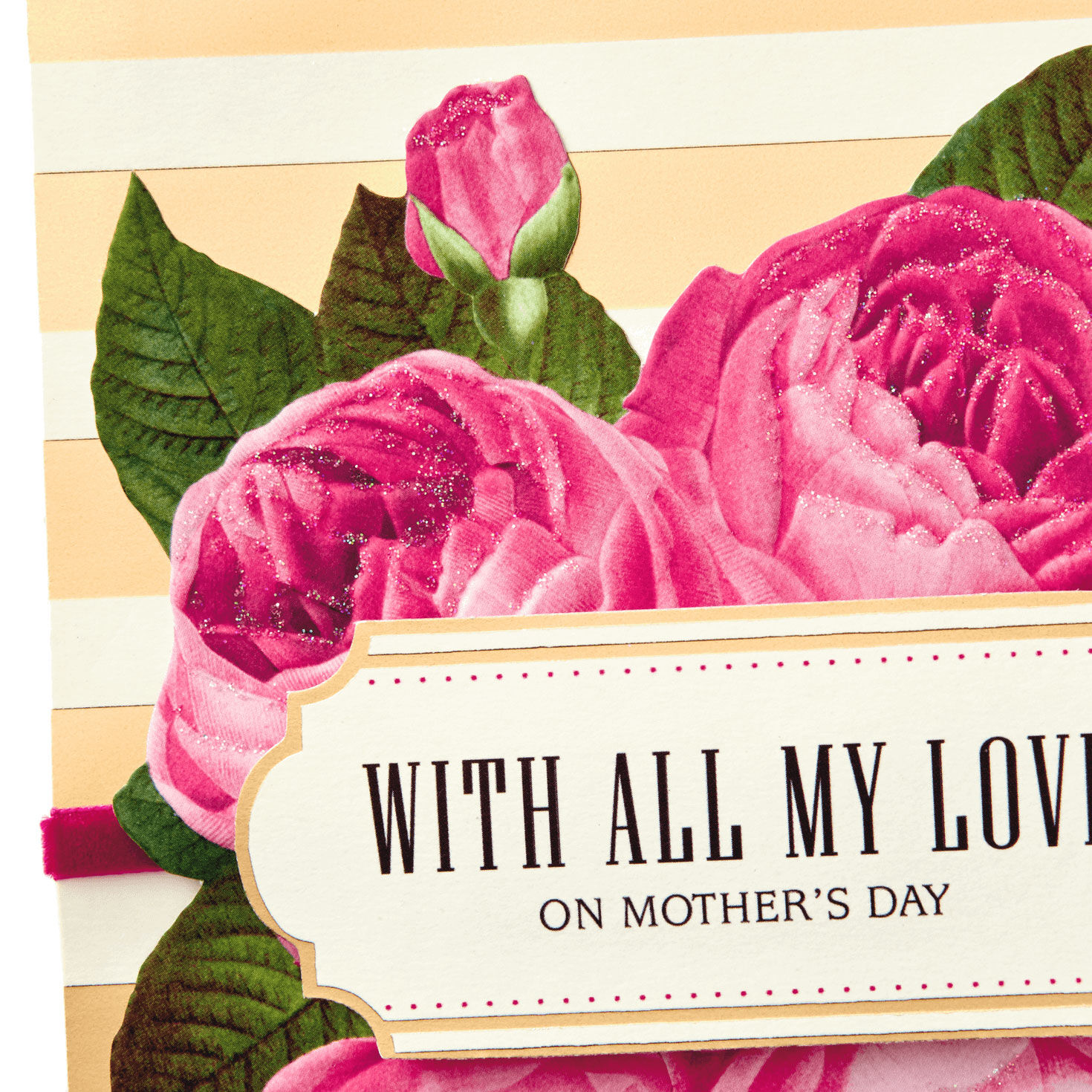 Pink Roses and Gold Stripes Romantic Mother's Day Card Card Front Detail image number 5