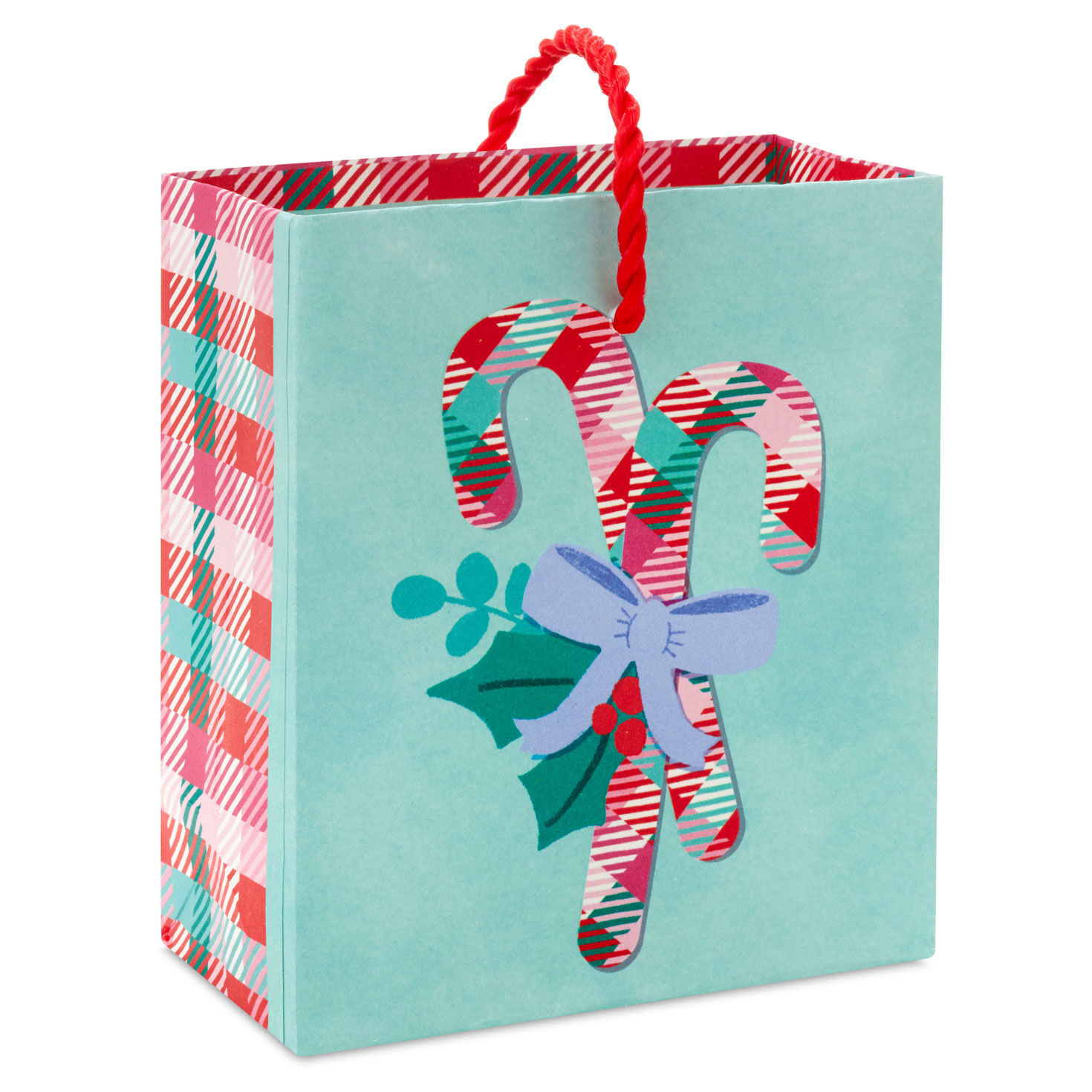 4.6" Plaid Candy Canes on Aqua Christmas Gift Card Holder Mini Bag for only USD 2.49 | Hallmark