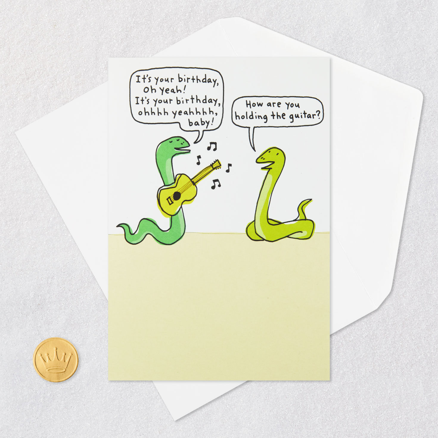 Musical Snakes Funny Birthday Card Card Front with Envelope and Gold Seal image number 5