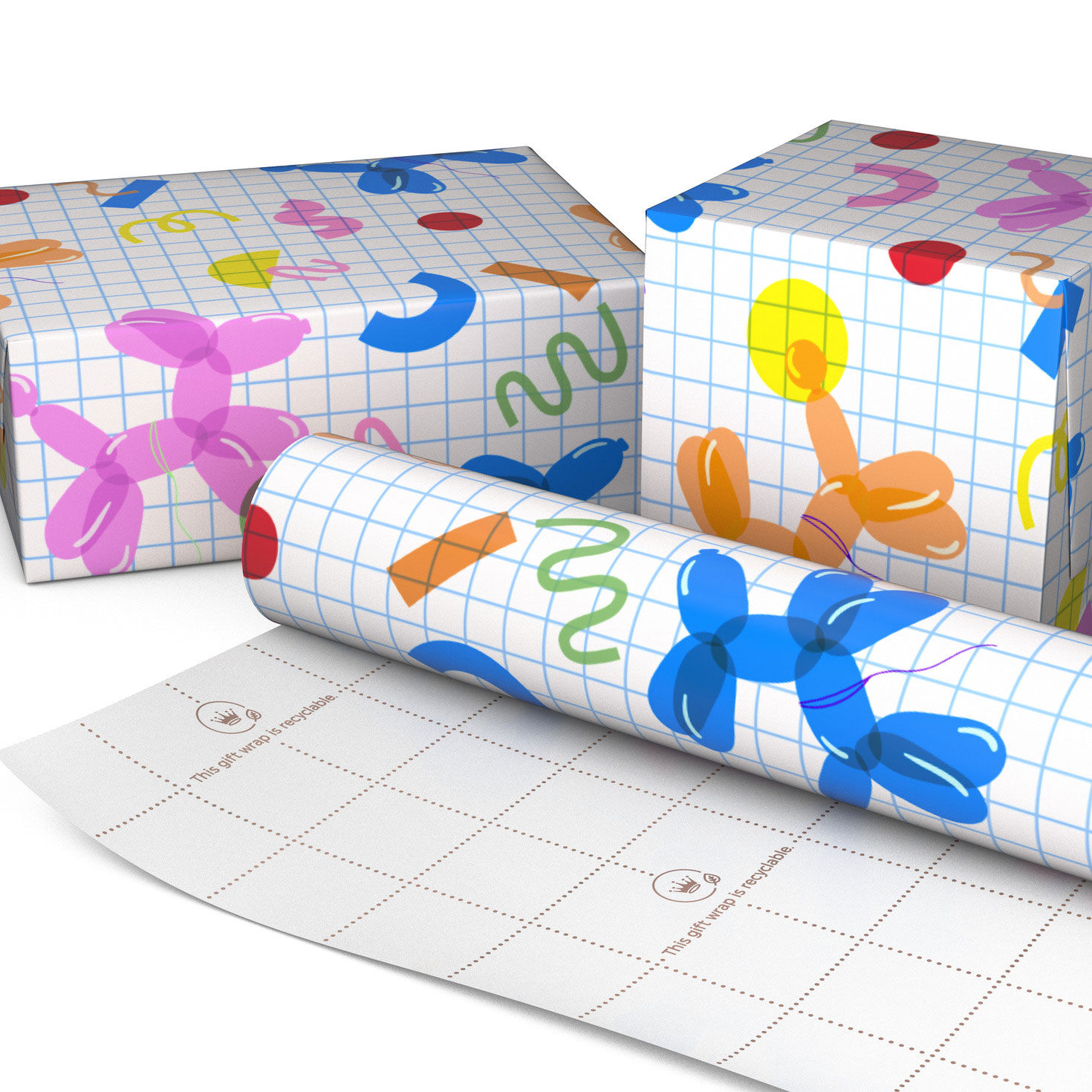 Balloon Animals on Grid Wrapping Paper Wrapped pkg image number 2
