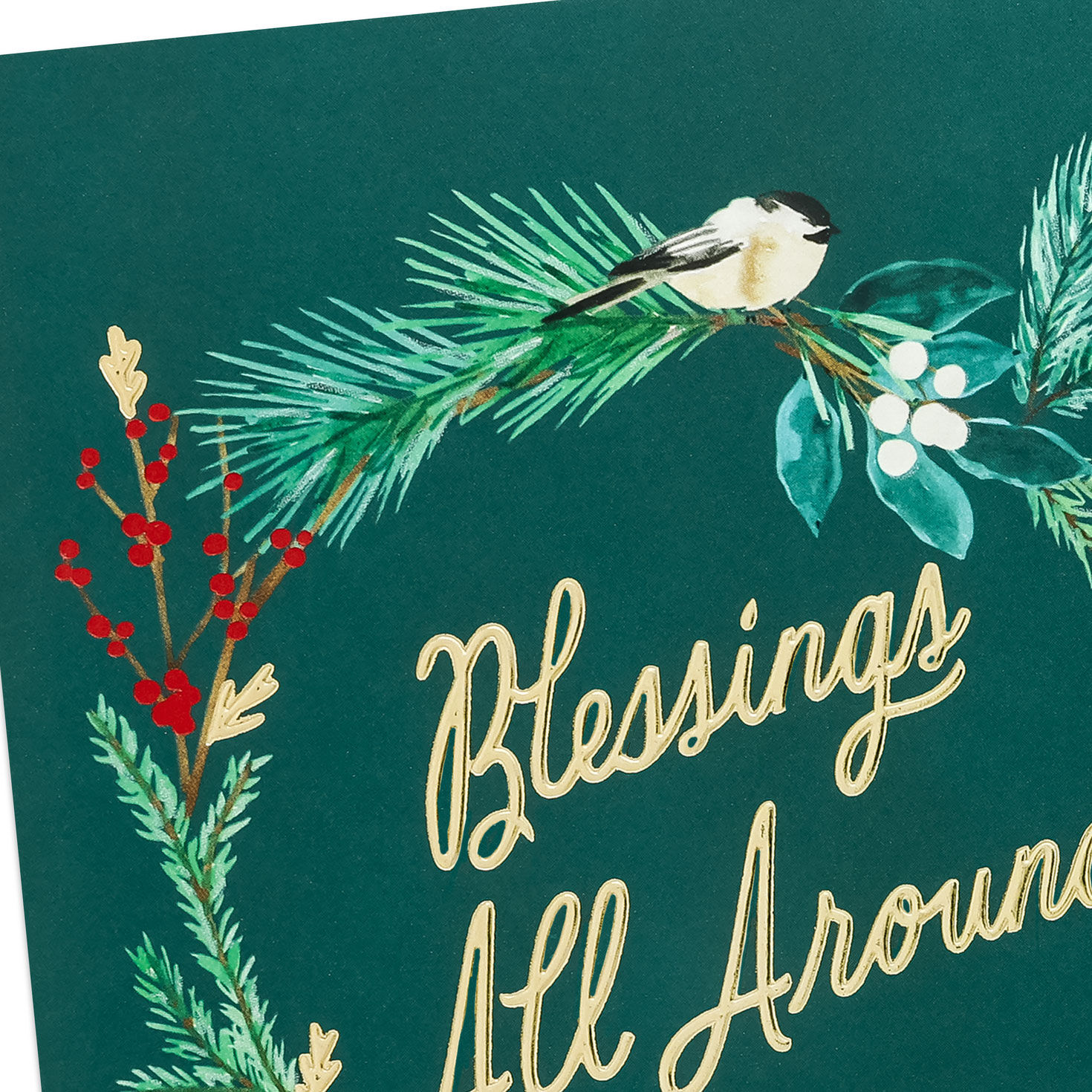 Teal Botanical Wreath Christmas Card Card Front Detail image number 4