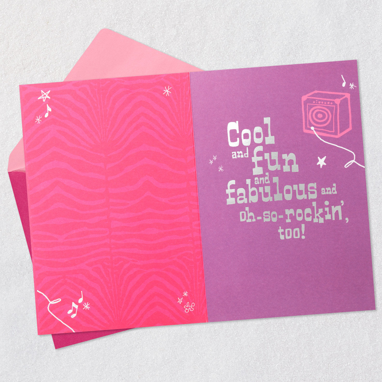 Cute Cat Playing Guitar Birthday Card for Kids Open card with envelope image number 3